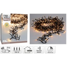 Maxi Cluster Kerstverlichting - 1200 led - 18m - extra warm wit - Timer - Lichtfuncties - Geheugen - Buiten Maxi Cluster Kerstverlichting - 1200 led - 18m - extra warm wit - Timer - Lichtfuncties - Geheugen - Buiten