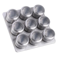Kruidenrek Magnetisch - 9 RVS Kruidenpotjes