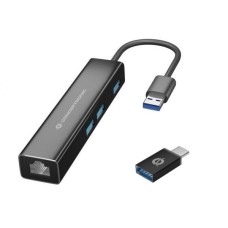 Conceptronic DONN07BA USB 3.2 Gen 1 Type-A, 10,100,1000 Mbit/s, Black, RJ45, USB 3.2 Gen 1 Type-A